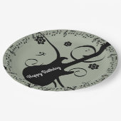 ハッピーバースデーブラックミュージックノートギターフラワー ペーパープレート (アングル)