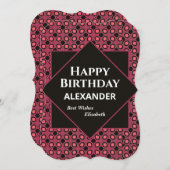ハッピーバースデーブラックレッドモダンパーソナライズ・カード (正面/裏面)
