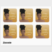 ハッピーバースデーブラック女性金ゴールドシェード黄金ゴールド スクエアシール (シート)