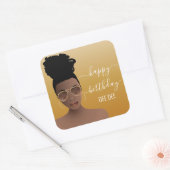 ハッピーバースデーブラック女性金ゴールドシェード黄金ゴールド スクエアシール (封筒)