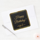 ハッピーバースデーブラック金ゴールドエレガント男 スクエアシール (封筒)