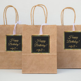 ハッピーバースデーブラック金ゴールドエレガント男 スクエアシール