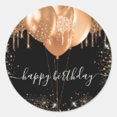 ハッピーバースデーブラック金ゴールドグリッター女 ラウンドシール (正面)