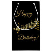 ハッピーバースデーブラック金ゴールドミュージックノート スモールペーパーバッグ (裏面)