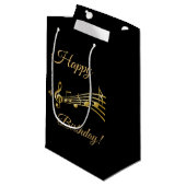 ハッピーバースデーブラック金ゴールドミュージックノート スモールペーパーバッグ (正面アングル)