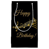 ハッピーバースデーブラック金ゴールドミュージックノート スモールペーパーバッグ (正面)