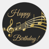 ハッピーバースデーブラック金ゴールドミュージックノート ラウンドシール (正面)
