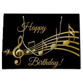ハッピーバースデーブラック金ゴールドミュージックノート ラージペーパーバッグ (正面)