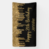 ハッピーバースデーブラック金ゴールド滴下グリッターシック 横断幕 (縦)
