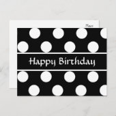 ハッピーバースデーブラック&ホワイト水玉模様ポストカード ポストカード (正面/裏面)