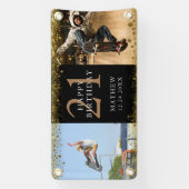 ハッピーバースデーブラック&金ゴールドグリッタースパークルパーティー 横断幕 (縦)