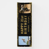 ハッピーバースデーブラック&金ゴールドグリッタースパークルパーティー 横断幕 (縦)