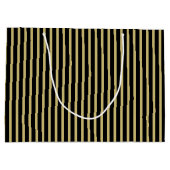 ハッピーバースデーブラック/金ゴールドシンプルストライプパターン ラージペーパーバッグ (裏面)