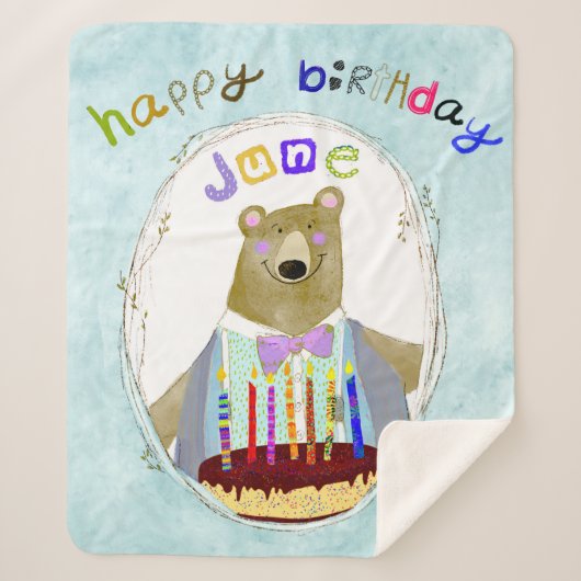 ハッピーバースデーブランケット – 中サイズ シェルパブランケット (正面)