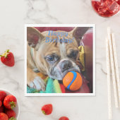 ハッピーバースデーブリンドルボストンテリア スタンダードランチョンナプキン (インサイチュ)