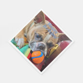 ハッピーバースデーブリンドルボストンテリア スタンダードランチョンナプキン (角)