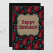 ハッピーバースデーブルガンディレッドペイズリー ノートカード (正面/裏面)