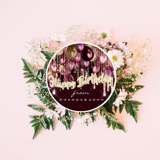 ハッピーバースデーブルゴーニュドリップス金ゴールドバルーンマルサラ ラウンドシール