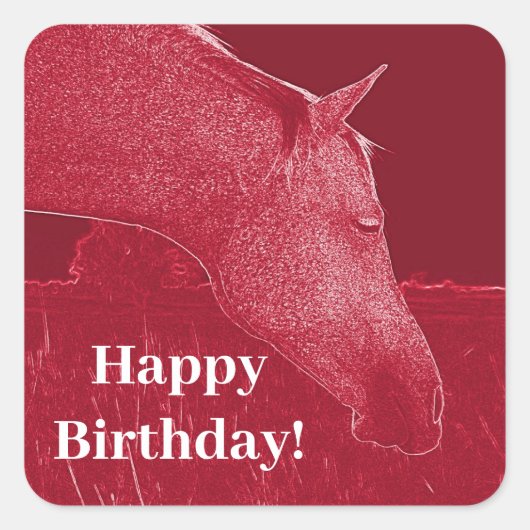 ハッピーバースデーブルゴーニュ赤馬頭 スクエアシール (正面)