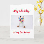 ハッピーバースデーブルテリアウィズココナッツ カード (黄色い花)