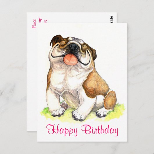 ハッピーバースデーブルドッグパピー挨拶はがき ポストカード (正面/裏面)