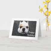 ハッピーバースデーブルドッグ挨拶カード – 詩 カード (黄色い花)