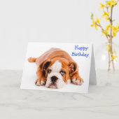 ハッピーバースデーブルドッグ挨拶カード – 詩 カード (黄色い花)