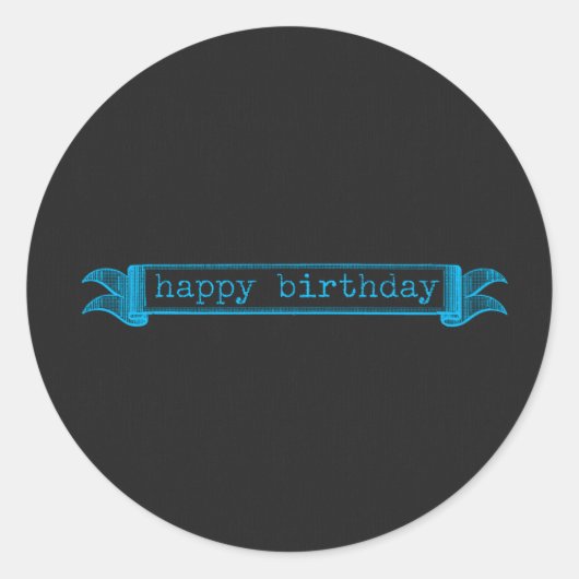 ハッピーバースデーブルーの黒板 ラウンドシール (正面)