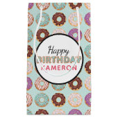 ハッピーバースデーブルーアイドナツパターン(名前) スモールペーパーバッグ (正面)