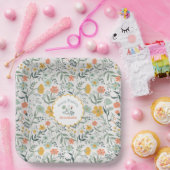 ハッピーバースデーブルーイエローフラワーズ名 ペーパープレート (パーティー)