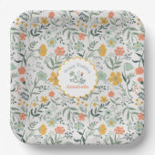 ハッピーバースデーブルーイエローフラワーズ名 ペーパープレート (正面)