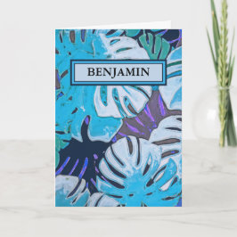 ハッピーバースデーブルーウォーターカラーボタニカルカスタム カード