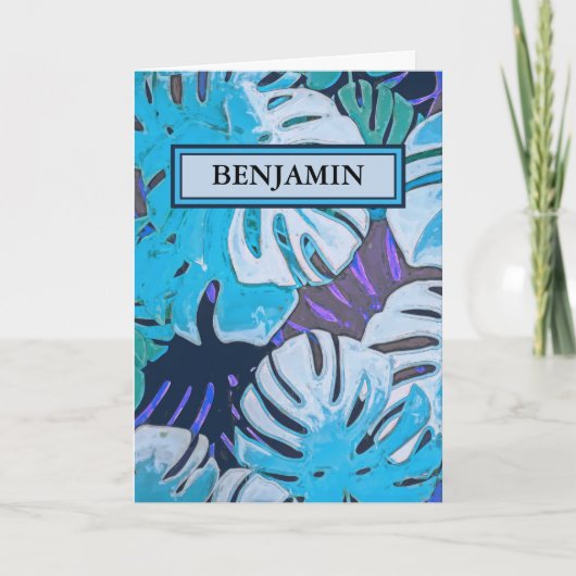ハッピーバースデーブルーウォーターカラーボタニカルカスタム カード (正面)