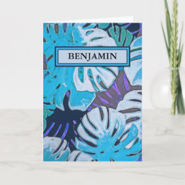 ハッピーバースデーブルーウォーターカラーボタニカルカスタム カード