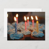 ハッピーバースデーブルーカップケーキとキャンドルポストカード ポストカード (正面/裏面)