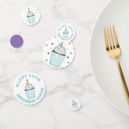 ハッピーバースデーブルーカップケーキスプリンクルつや消し コンフェッティ