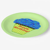 ハッピーバースデーブルーカップケーキ紙プレート ペーパープレート (アングル)