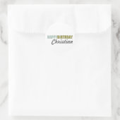 ハッピーバースデーブルーグリーングレー ラウンドシール (バッグ)