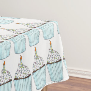 ハッピーバースデーブルーケーキカップケーキキャンドルふりかけ テーブルクロス