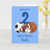 ハッピーバースデーブルースポーツキッズ カード (黄色い花)