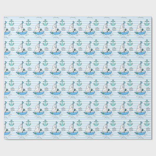 ハッピーバースデーブルーセーリングボート ラッピングペーパー (フラット)