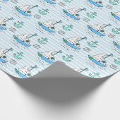 ハッピーバースデーブルーセーリングボート ラッピングペーパー (角)
