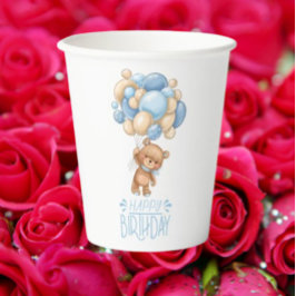 ハッピーバースデーブルーテディバルーンボーイ 紙コップ