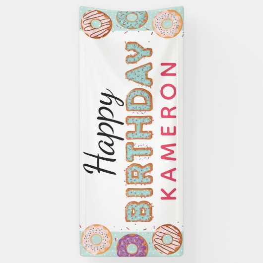 ハッピーバースデーブルードーナツ男の赤ちゃん名前をカスタムする 横断幕 (縦)