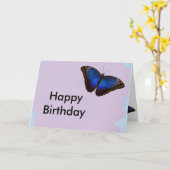 ハッピーバースデーブルーバタフライデザイン カード (黄色い花)