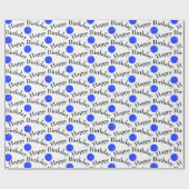 ハッピーバースデーブルーピックボールオンホワイト ラッピングペーパー (フラット)
