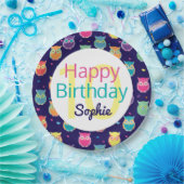 ハッピーバースデーブルーフクロウ模様の子パーソナライズされた供たち ペーパープレート (パーティー)