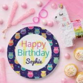 ハッピーバースデーブルーフクロウ模様の子パーソナライズされた供たち ペーパープレート (パーティー)