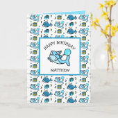 ハッピーバースデーブルーベビーシャパーソナライズされたーク カード (黄色い花)