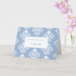 ハッピーバースデーブルーホワイトバロック カード